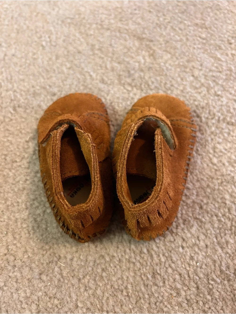 Minnetonka Kids Suede Fringe Moccasins - Rust Brown